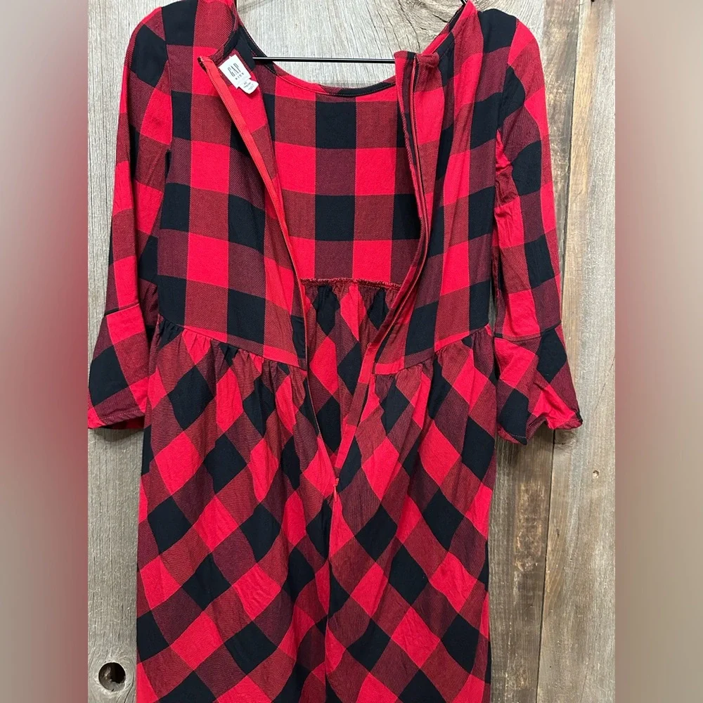 GapKids Buffalo Plaid Bell Sleeve Dress in Red Black Size XXL Regular Girls